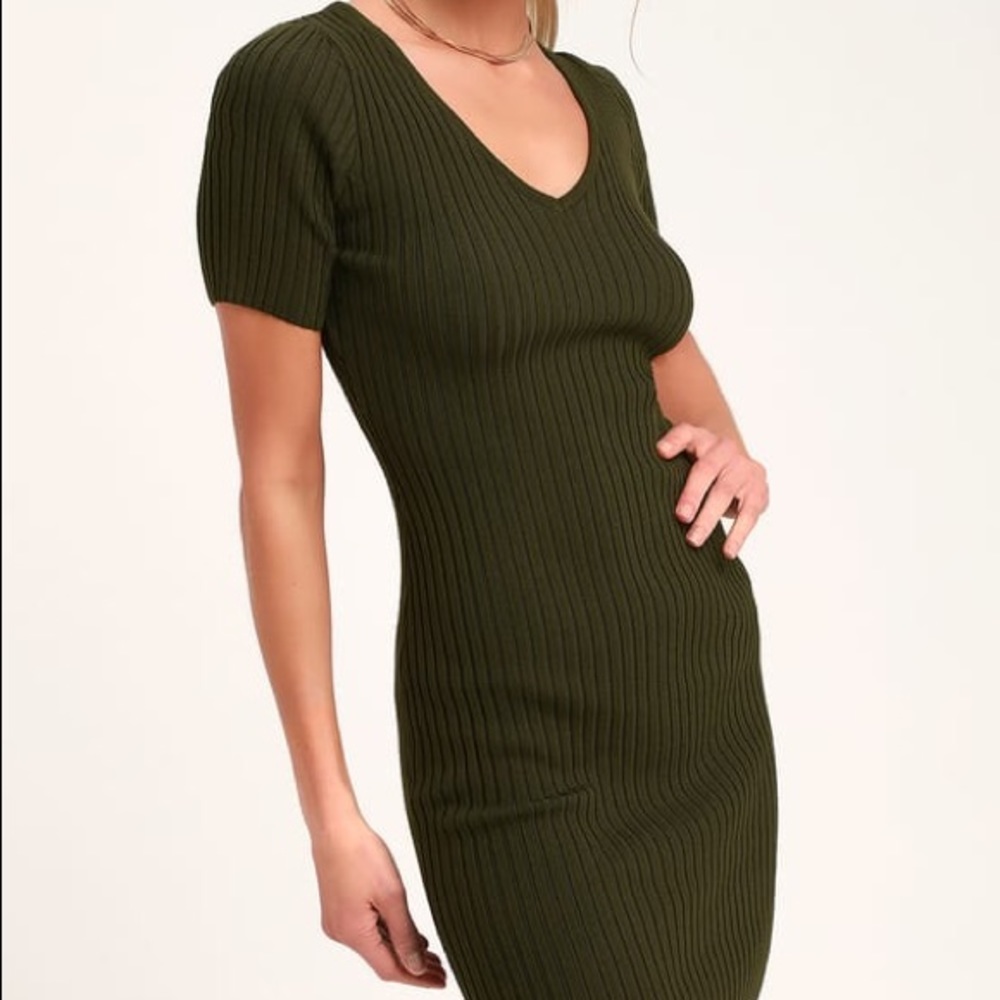 Janese Olive Green Ribbed Dress
